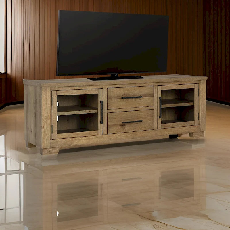 Galli Large TV Media Console, 2 Drawers, 4 Shelf, Brown Wood, 80 Inch