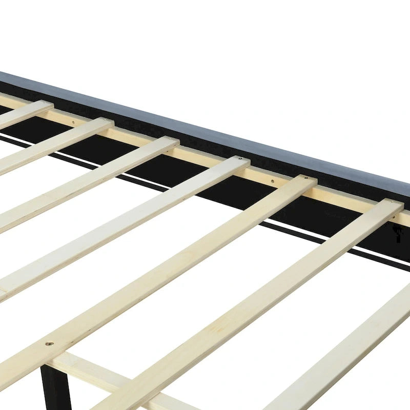 Gray Queen Size Upholstered Platform Bed with Pull Point Headboard and Metal Frame