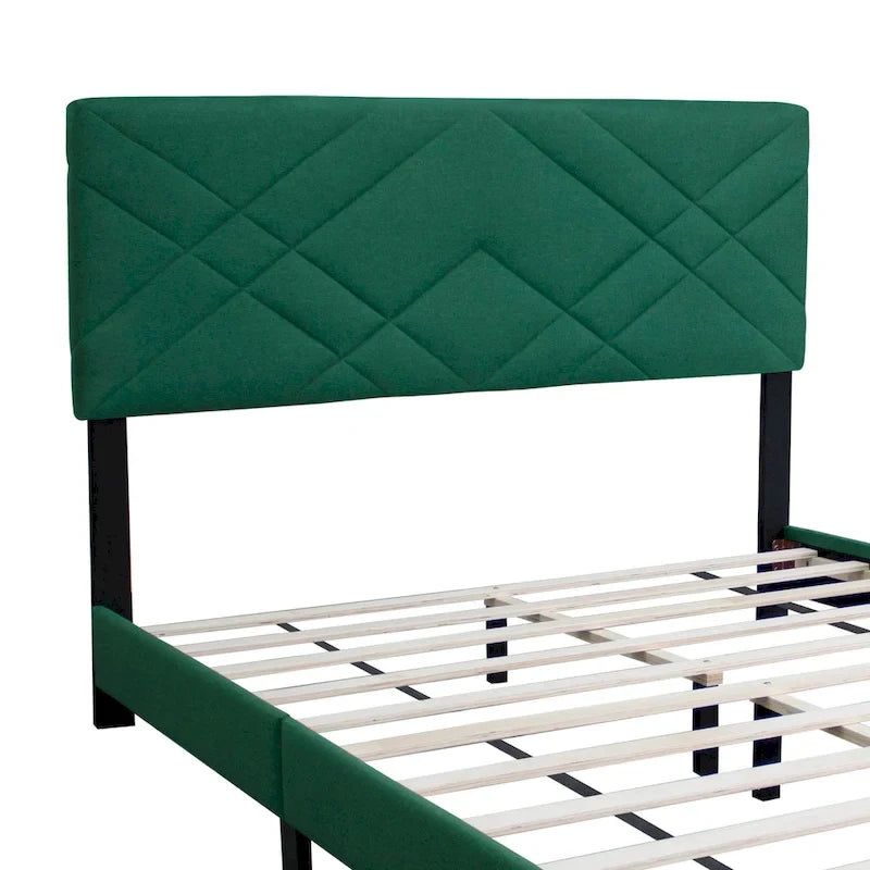 Green Queen Size Adjustable Velvet Platform Bed with Upholstered Headboard