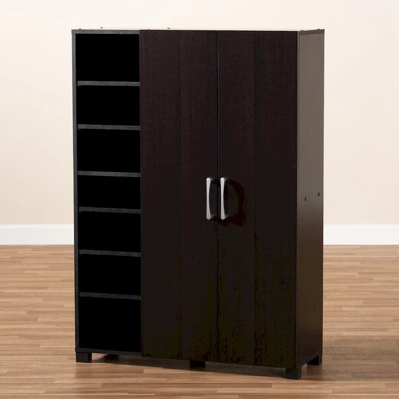 Contemporary Wenge Dark Brown Shoe Storage Cabinet