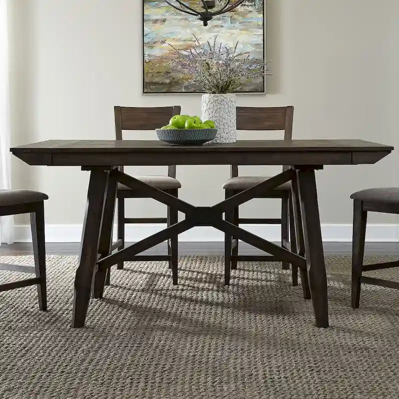 Double Bridge Dark Chestnut 6 Piece Gathering Table Set