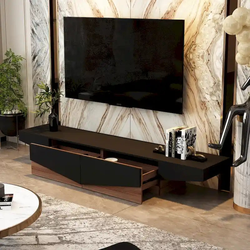 Black&White color scheme TV Cabinet,Entertainment center with 2Drawers - 78.7W