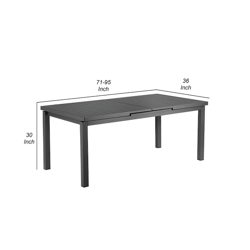 Meta 95 Inch Extendable Dining Table, Gray Aluminum Frame, Plank Style Top