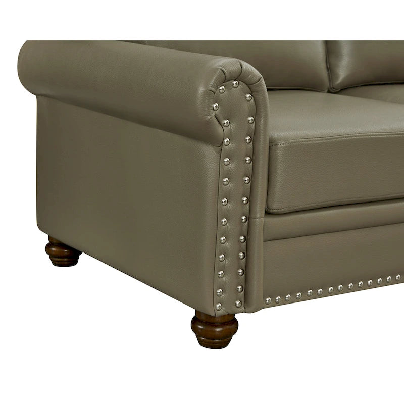 Living Room PU Sofa Set with Storage Sofa, 1+2+3 Sectional with Silver Nails and Solid Wood Legs