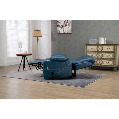 Blue Oversized PU Leather Power Lift Recliner with Massage, Heating, Lay Flat