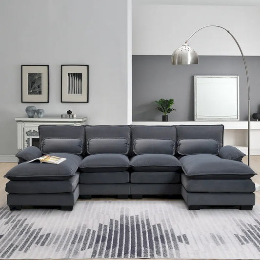 Modern Upholstered 6-Seat Modular U-Shaped Sleeper Sectional Sofa