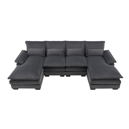 Modern Upholstered 6-Seat Modular U-Shaped Sleeper Sectional Sofa