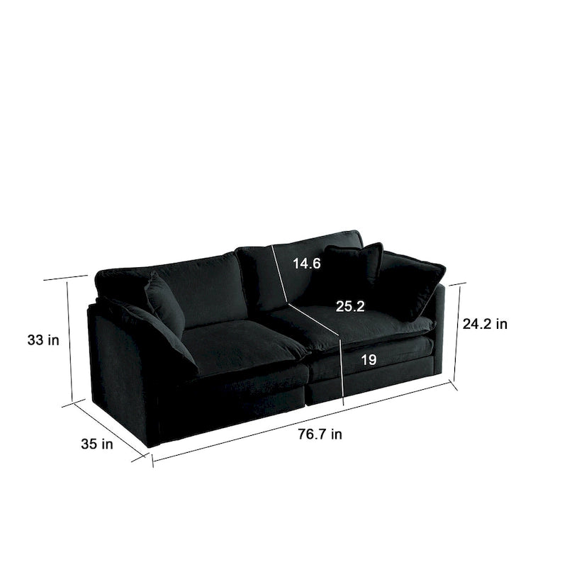 Black 3-Piece Chenille Sofa Set with Loveseat and 2 Single Sofas