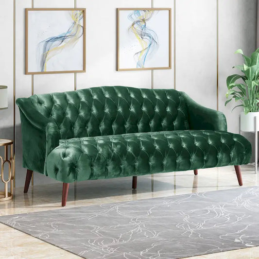 Modern 73.25 Button Tufted 3-Seater Sofa with Birch Legs