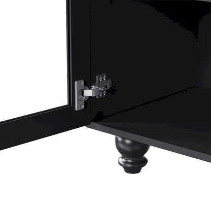 Black + Dark Walnut Farmhouse TV Entertainment Center with Bookshelves & Glass Doors for 70 TVs