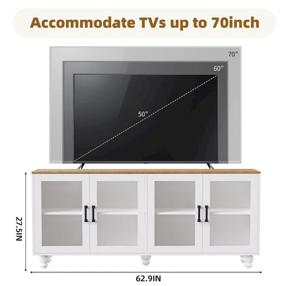 TV Stand with Adjustable Shelves for TVs Up to 70, Entertainment Center with Bookshelves for Living Room