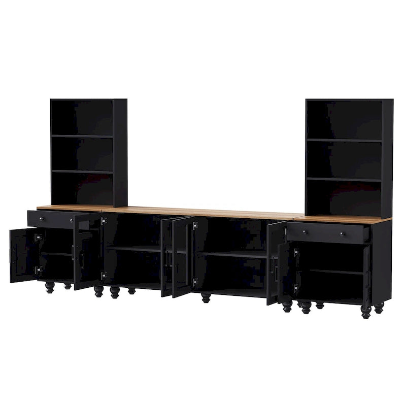 TV Stand with Adjustable Shelves for TVs Up to 70, Entertainment Center with Bookshelves for Living Room