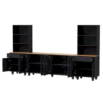TV Stand with Adjustable Shelves for TVs Up to 70, Entertainment Center with Bookshelves for Living Room
