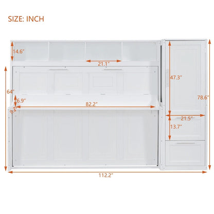 Queen Size Murphy Bed Wall Bed with Closet and Drawers