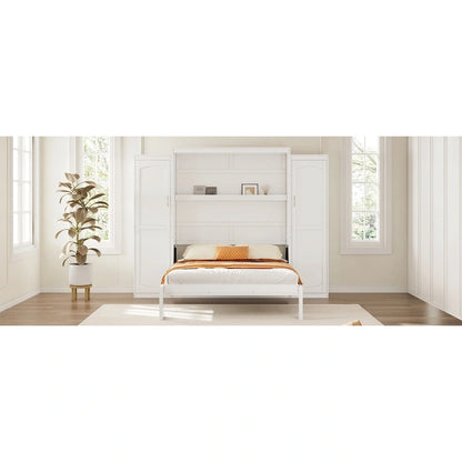 Full Size Murphy Bed with Two Wardrobe and Storage Shelf