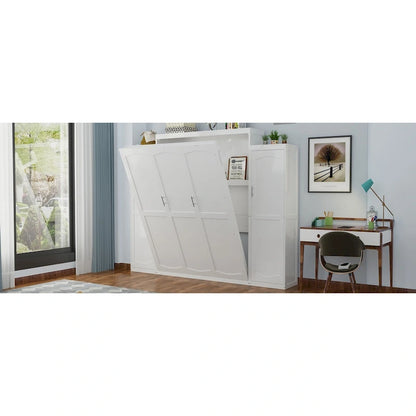 Full Size Murphy Bed with Two Wardrobe and Storage Shelf