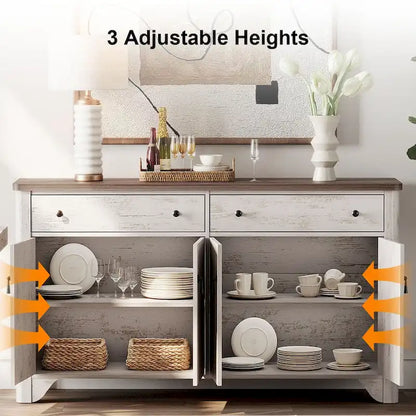 WAMPAT 59 Farmhouse TV Stand for 65 inch TV, Wood Entertainment Center with 2 Drawers and Storage Cabinets, Adjustable Shelves