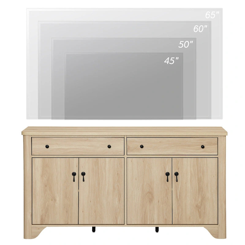 WAMPAT 59 Farmhouse TV Stand for 65 inch TV, Wood Entertainment Center with 2 Drawers and Storage Cabinets, Adjustable Shelves