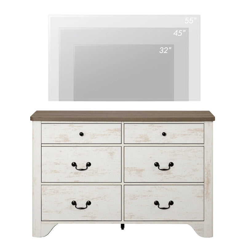 WAMPAT Farmhouse Dresser TV Stand with 6 Drawers for TVs up to 55 Inch, Wood Entertainment Center with Storage