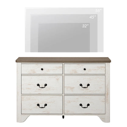 WAMPAT Farmhouse Dresser TV Stand with 6 Drawers for TVs up to 55 Inch, Wood Entertainment Center with Storage