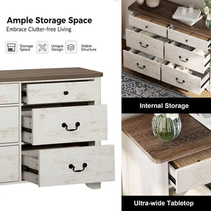 WAMPAT Farmhouse Dresser TV Stand with 6 Drawers for TVs up to 55 Inch, Wood Entertainment Center with Storage