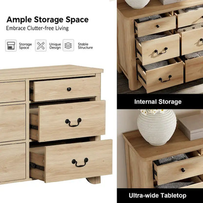 WAMPAT Farmhouse Dresser TV Stand with 6 Drawers for TVs up to 55 Inch, Wood Entertainment Center with Storage