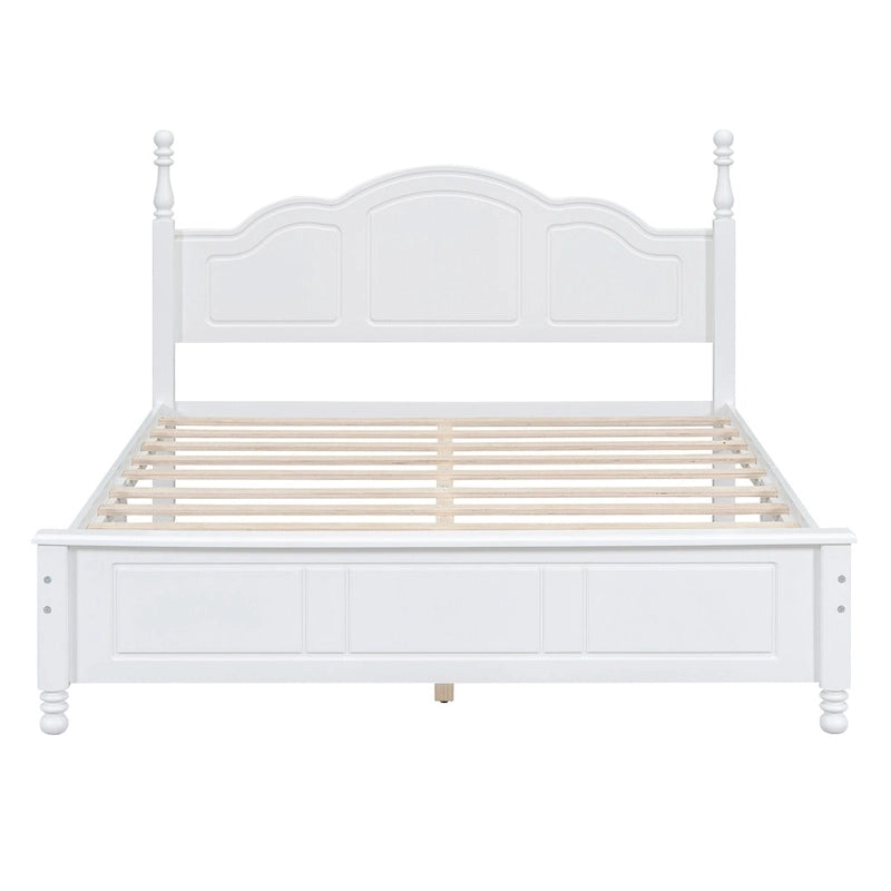 Retro Style Queen Size Platform Bed, Wood Platform Bed Frame with Solid Wooden Slat Support & Curved Headboard Panel Bed