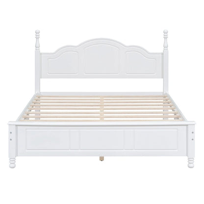 Retro Style Queen Size Platform Bed, Wood Platform Bed Frame with Solid Wooden Slat Support & Curved Headboard Panel Bed
