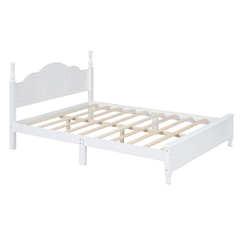 Retro Style Queen Size Platform Bed, Wood Platform Bed Frame with Solid Wooden Slat Support & Curved Headboard Panel Bed