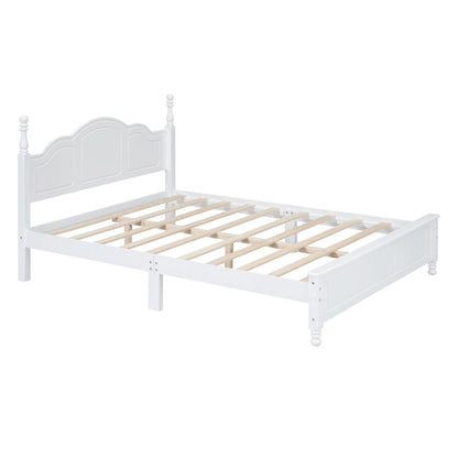 Retro Style Queen Size Platform Bed, Wood Platform Bed Frame with Solid Wooden Slat Support & Curved Headboard Panel Bed