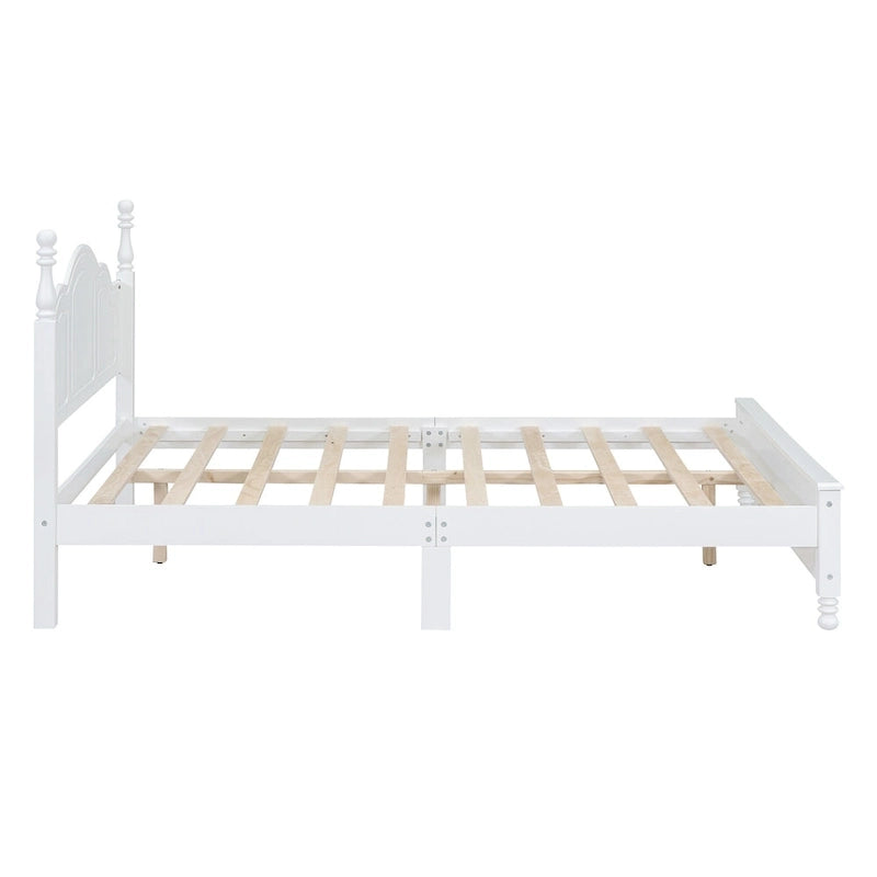 Retro Style Queen Size Platform Bed, Wood Platform Bed Frame with Solid Wooden Slat Support & Curved Headboard Panel Bed