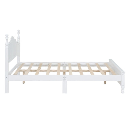 Retro Style Queen Size Platform Bed, Wood Platform Bed Frame with Solid Wooden Slat Support & Curved Headboard Panel Bed