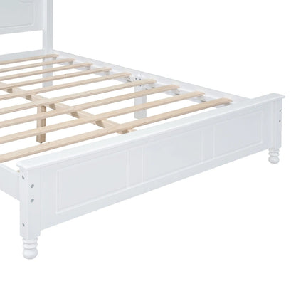 Retro Style Queen Size Platform Bed, Wood Platform Bed Frame with Solid Wooden Slat Support & Curved Headboard Panel Bed