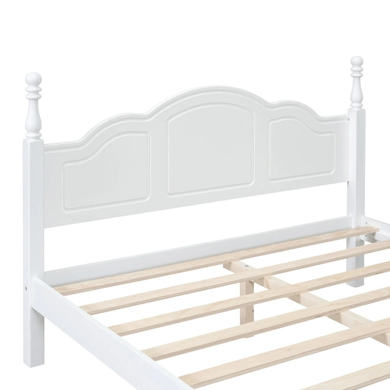 Retro Style Queen Size Platform Bed, Wood Platform Bed Frame with Solid Wooden Slat Support & Curved Headboard Panel Bed