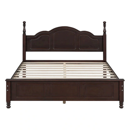 Retro Style Queen Size Platform Bed, Wood Platform Bed Frame with Solid Wooden Slat Support & Curved Headboard Panel Bed