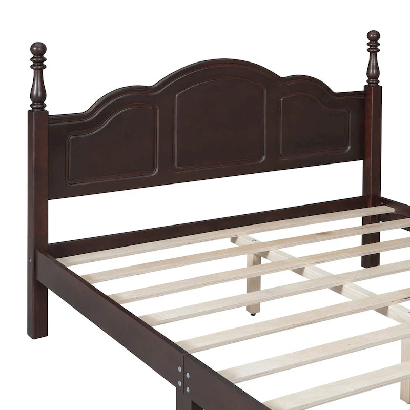 Retro Style Queen Size Platform Bed, Wood Platform Bed Frame with Solid Wooden Slat Support & Curved Headboard Panel Bed