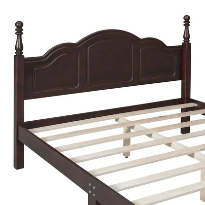 Retro Style Queen Size Platform Bed, Wood Platform Bed Frame with Solid Wooden Slat Support & Curved Headboard Panel Bed