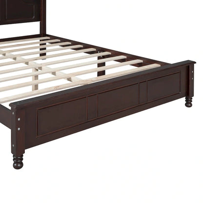 Retro Style Queen Size Platform Bed, Wood Platform Bed Frame with Solid Wooden Slat Support & Curved Headboard Panel Bed