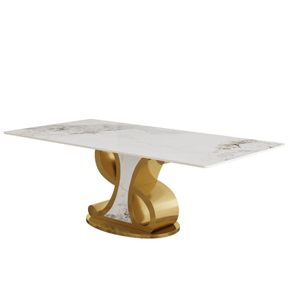 Luxury Rectangular Sintered Stone Dining Table with Stainless Steel Base for 8-10