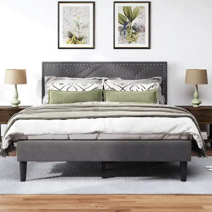 Queen Platform Bed with Upholstered Storage Headboard & Under-Bed Storage