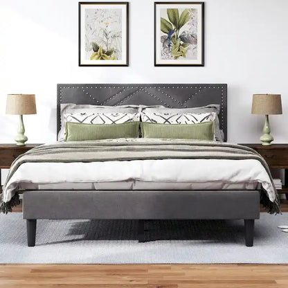 Queen Platform Bed with Upholstered Storage Headboard & Under-Bed Storage