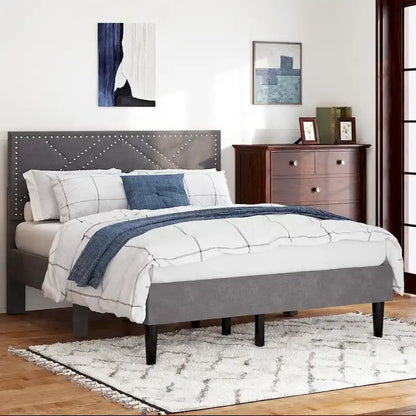 Queen Platform Bed with Upholstered Storage Headboard & Under-Bed Storage