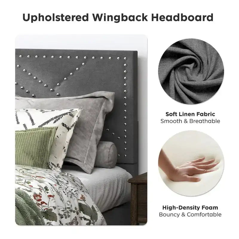 Queen Platform Bed with Upholstered Storage Headboard & Under-Bed Storage