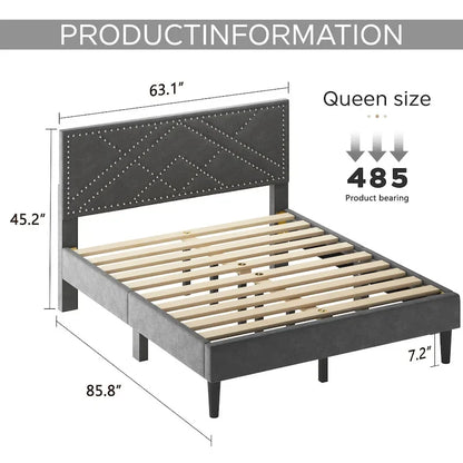 Queen Platform Bed with Upholstered Storage Headboard & Under-Bed Storage