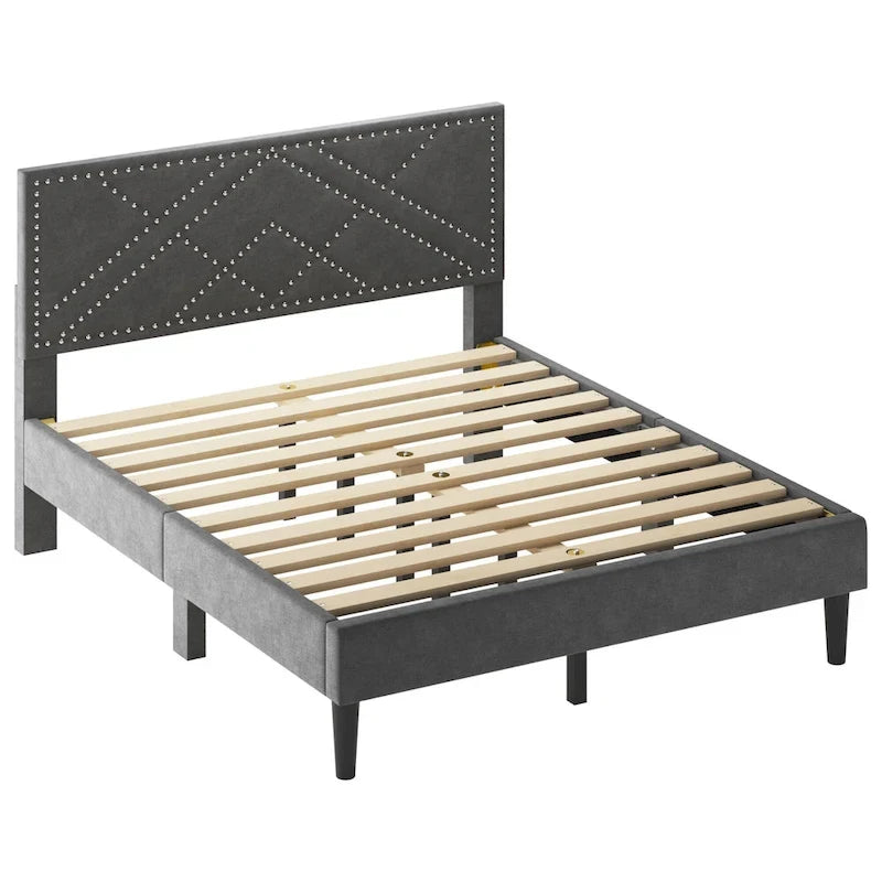 Queen Platform Bed with Upholstered Storage Headboard & Under-Bed Storage