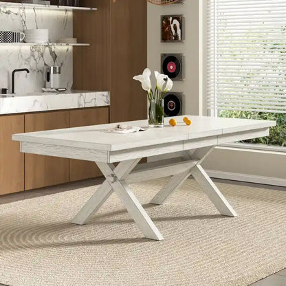 VECELO 90 Inch Modern Solid Wood Rectangular Extendable Dining Table