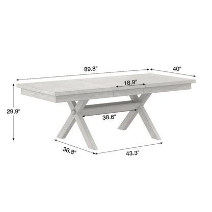 VECELO 90 Inch Modern Solid Wood Rectangular Extendable Dining Table