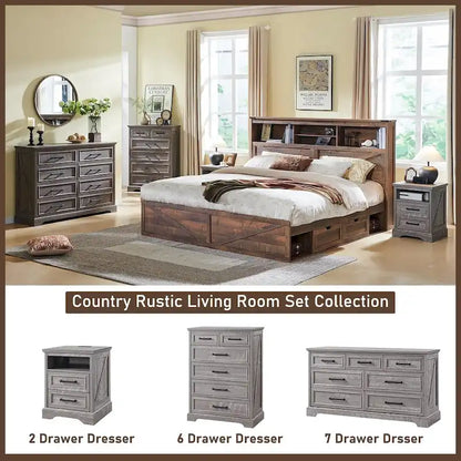 Farmhouse 6 Drawers Dresser Chests, Wood Rustic Chest of Drawers