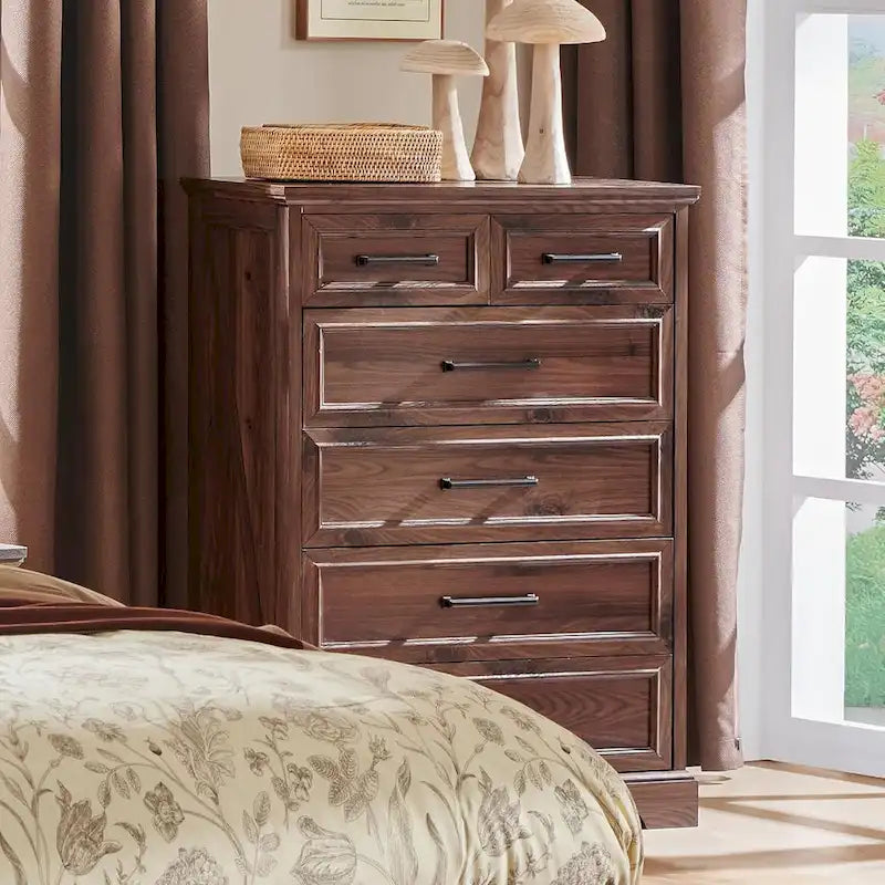 Farmhouse 6 Drawers Dresser Chests, Wood Rustic Chest of Drawers