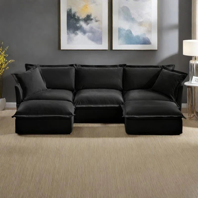 120 U-Shaped Chenille Sectional Sofa with 3-Seater and French Edge Pillows & Cloud Cushions